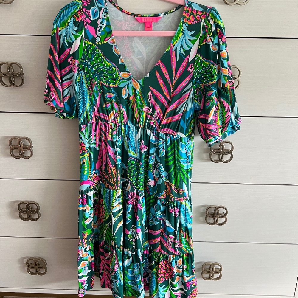 EUC Lilly Pulitzer Chiara Tiered Dress Multi Sunshine Jungle SIZE S - Picture 2 of 6